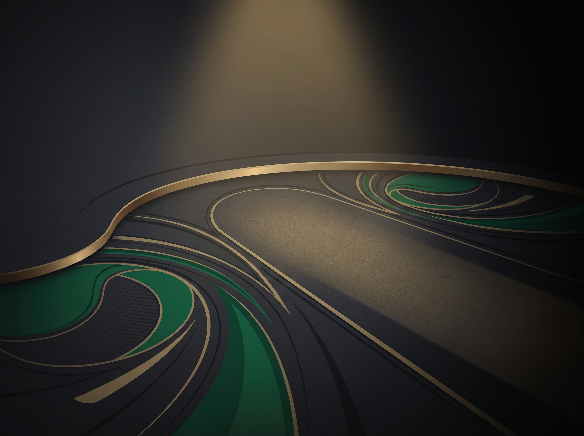 Abstract emerald and gold poker table felt illustration representing the casino-night aesthetic